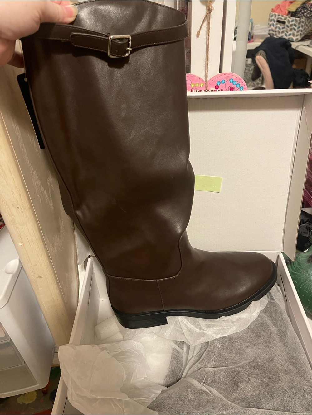Classic Brown Tall Leather Riding Boots - Picture 2 of 3